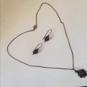 Garnet necklace and earrings